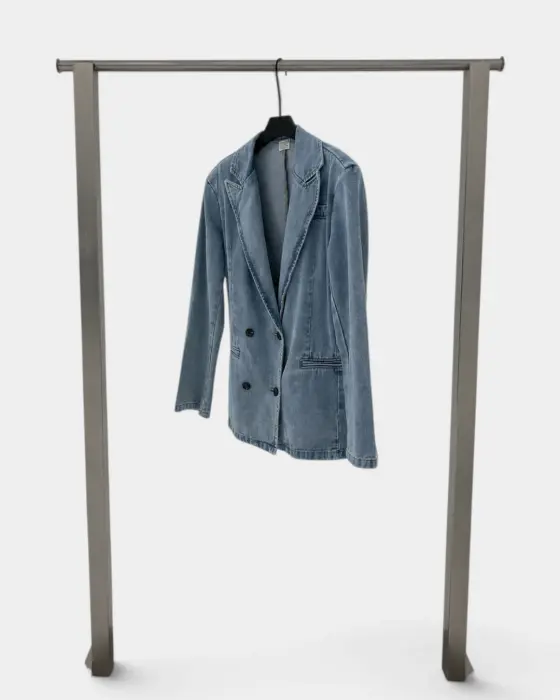 Denim Blazer with Double-Breasted Design / Stonewashed Blue / Free Size image 5