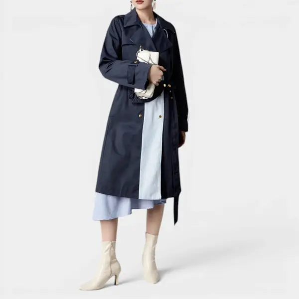 Navy Pinstripe Contrast Trench Coat image 4