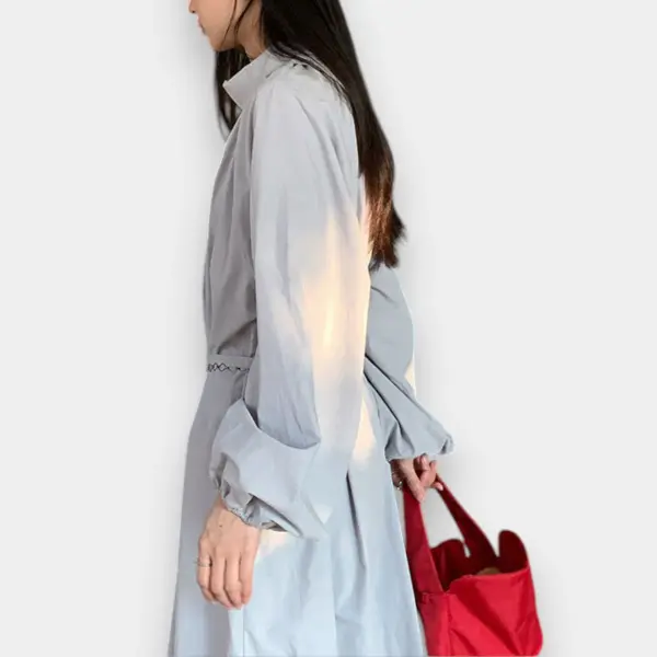 Korean Design Cotton‑Tencel Dress with Belt / Cloud Grey / Free Size image 3