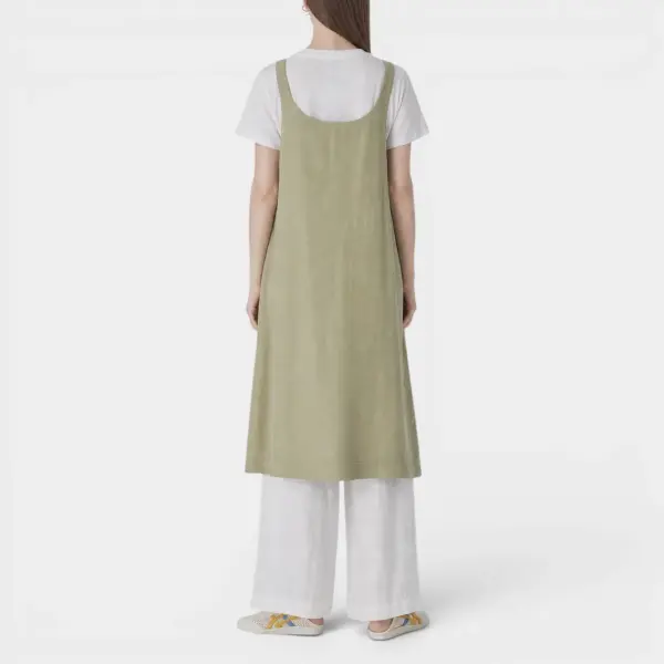Diagonal Neck Horn Buckle Midi Bib Dress image 2