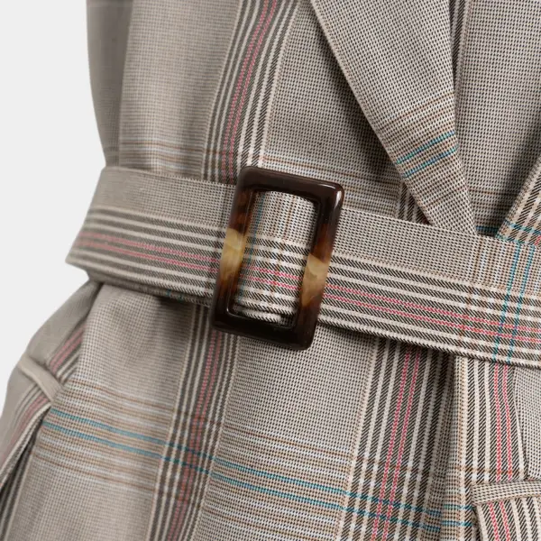 Double‑Breasted Midi Vest with Belt in Royal Check image 10