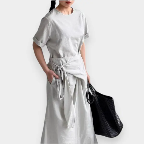 Side-Knot Cotton Dress – Short Sleeves & Relaxed Waist image 2