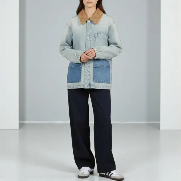 Denim Jacket with Textured Collar image 3