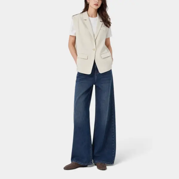 Beige Sleeveless Vest with Elastic Back Detail image 4