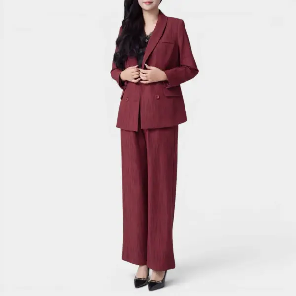 Premium Double-Breasted Textured Suit - Blazer and Pants image 3