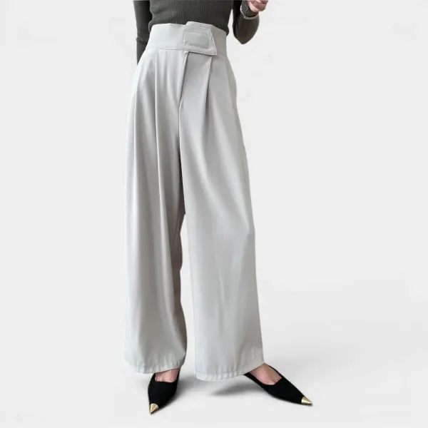 Wide-Leg Pleated Pants with Velcro High Waist image 2