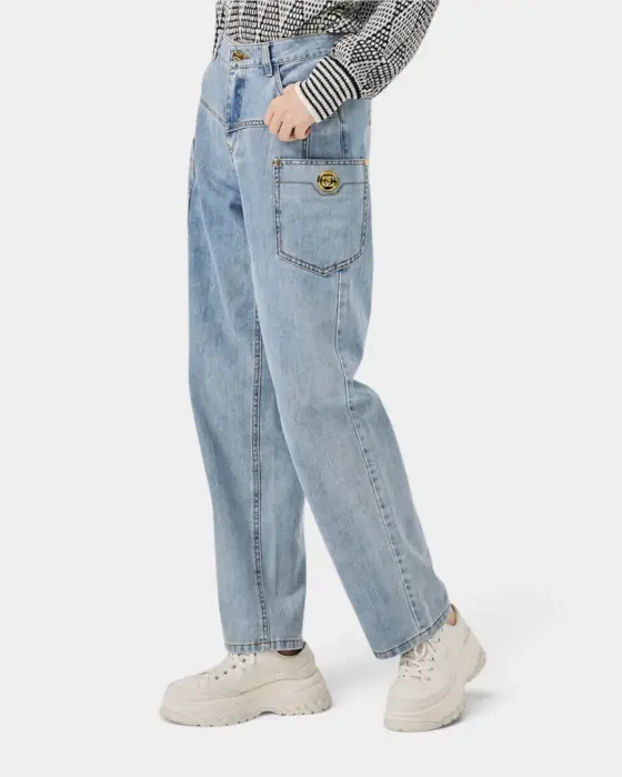 Premium Light Blue High-Waisted Denim Pants image 4