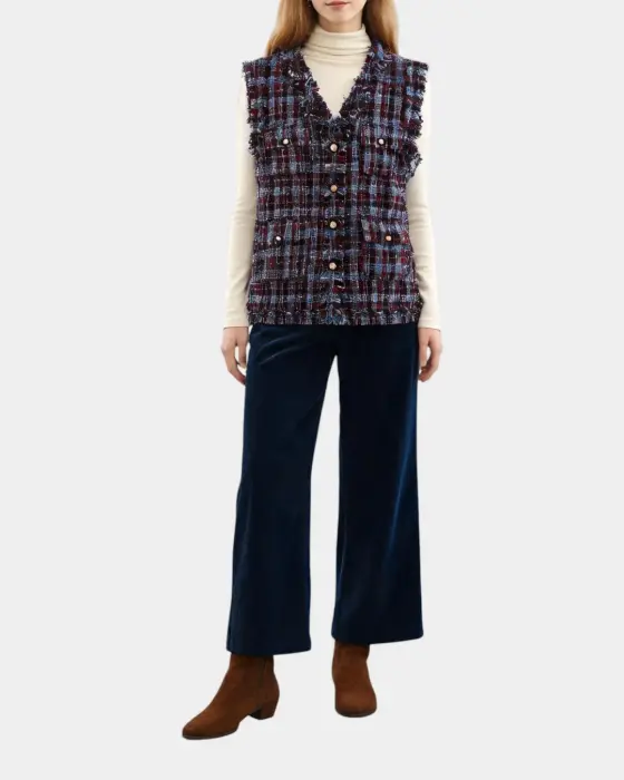 Plaid Tweed Vest – Chanel-Inspired Texture with Frayed Finish image 3