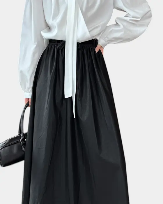 High-Waisted PU Leather Maxi Skirt with Belt Detail image 6