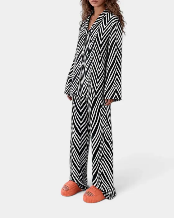 Geometric Striped Satin Pyjama Set image 2