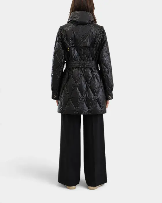 Quilted Puffer Coat with White Duck Down Filling and Gold Tone Details image 3