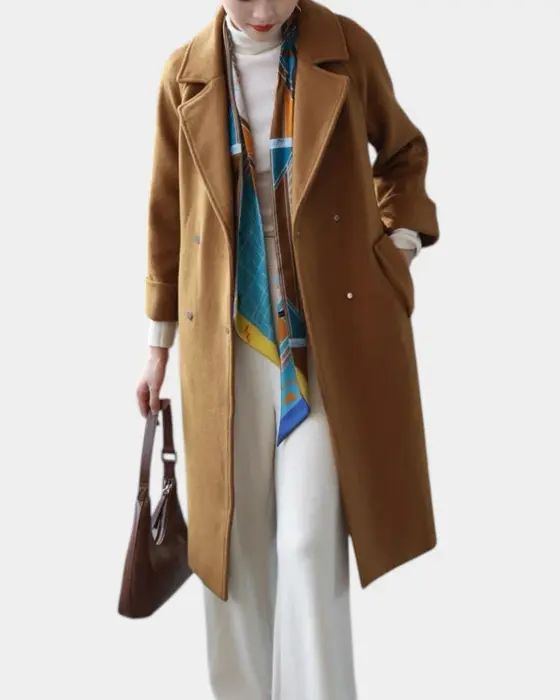 Wool Blend Coat with Snap Closure and Waist Belt image 3