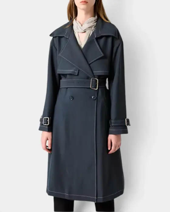 Layered Double-Breasted Trench Coat with Belt image 0