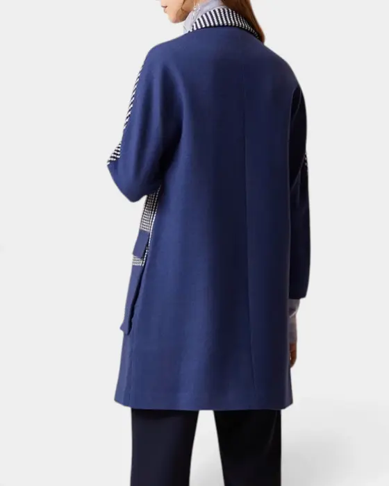 Wool Blend Coat with Plaid Contrast and Snap Closure image 2