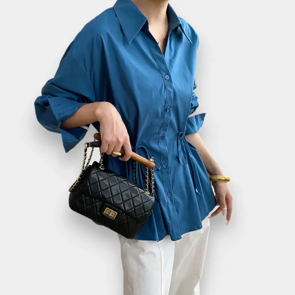 French Pointed Collar Waist Drawstring Cotton‑Blend Shirt image 0