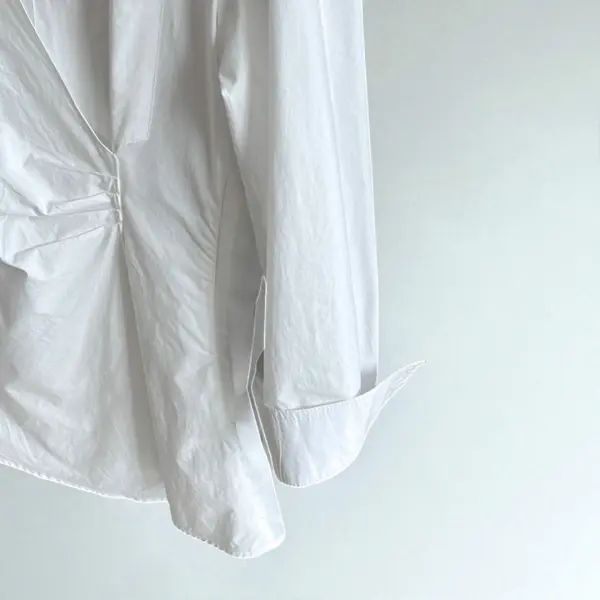 Wrap-Style Cotton Shirt with Gathered Waist image 12