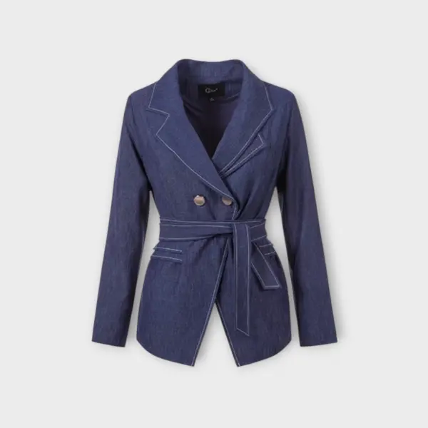 Regular Fit Belted Denim Blazer – Dusty Blue image 8