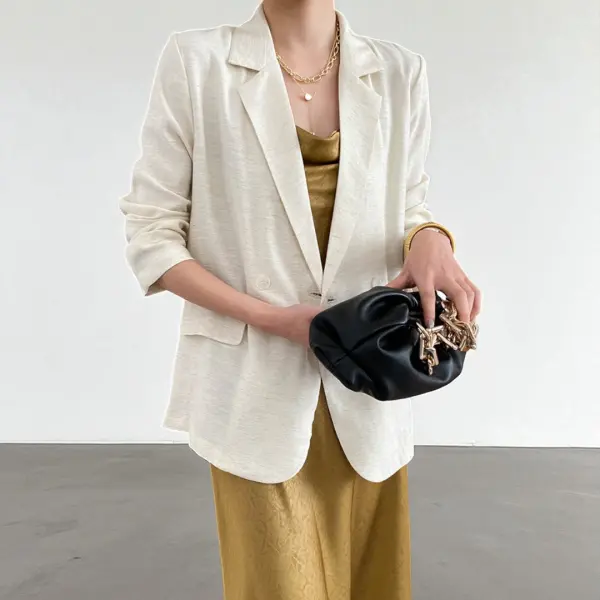 French-Inspired Loose Textured Linen Blazer image 2