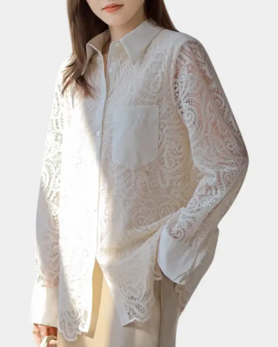 French Hollow Hook Flower Shirt – Romantic Lace & Loose Fit image 0