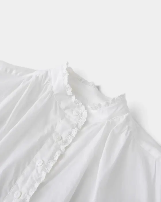 Pleated Lace Shirt – Breathable Cotton & Romantic Half-Placket image 9