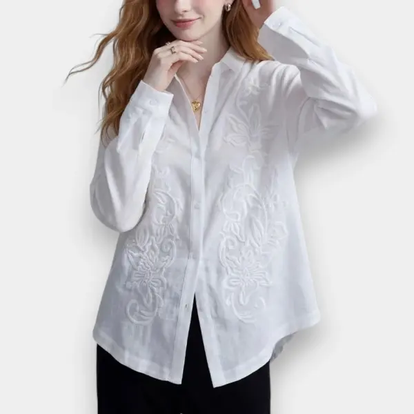 White Tencel-Linen Shirt with 3D Embroidery image 1