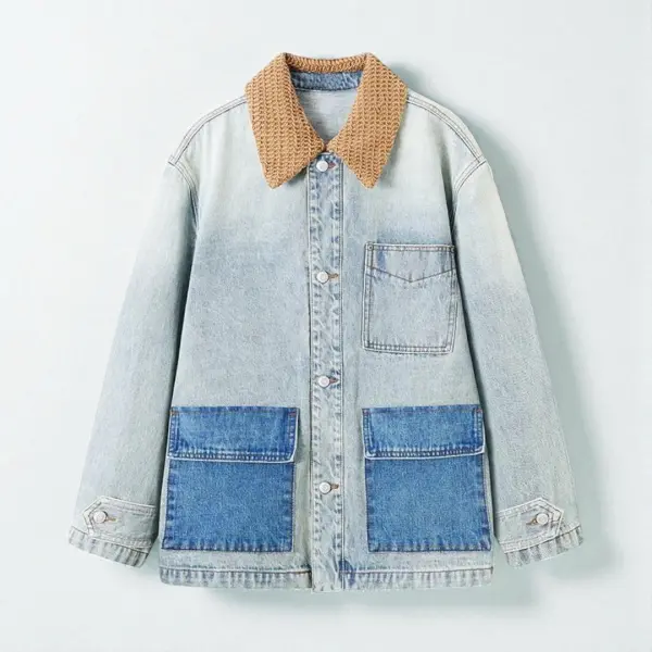 Denim Jacket with Textured Collar image 5