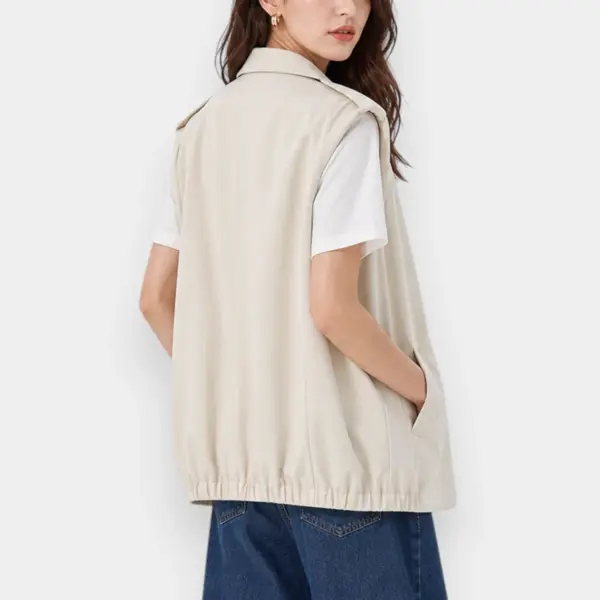 Beige Sleeveless Vest with Elastic Back Detail image 1
