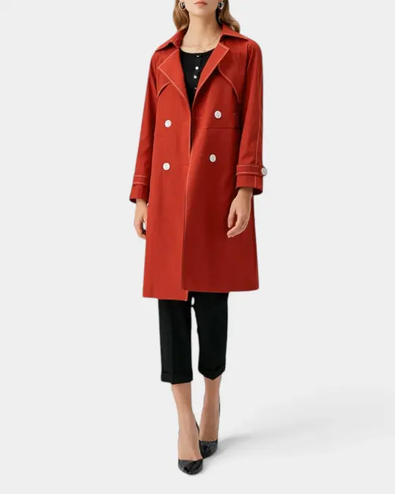 Double-Breasted Trench Coat with Contrast Stitching and Belt image 4