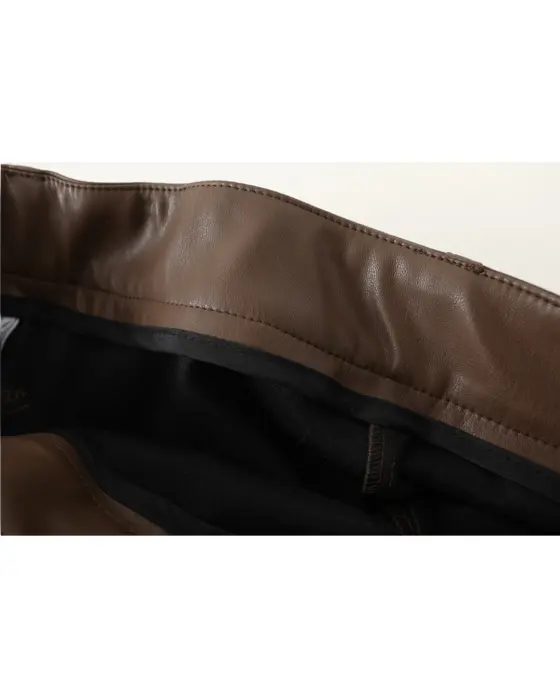 High Waist Faux Leather Flared Skirt with Belt image 11