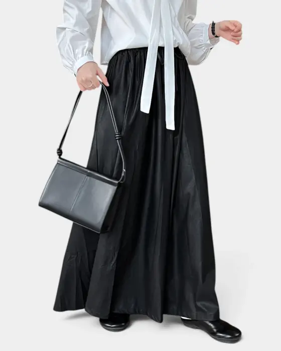 High-Waisted PU Leather Maxi Skirt with Belt Detail image 3