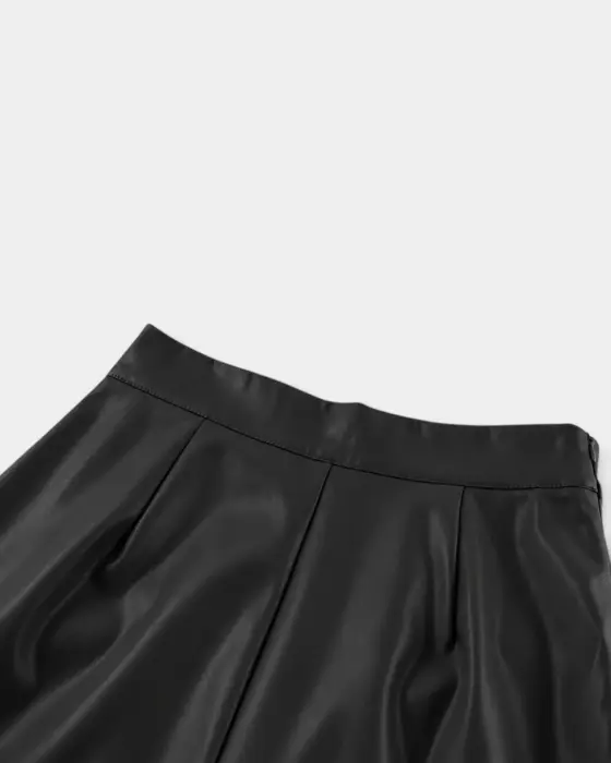 High Waist Stretch Pu Leather Back Slit Skirt image 5
