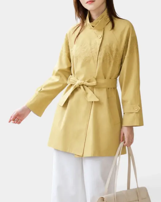 French Temperament Lash Lace Edge Trench Coat with Stand‑Up Collar  image 2