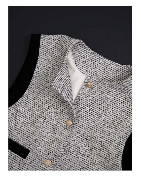 Tweed Vest with Velvet Trims and Scarf image 9