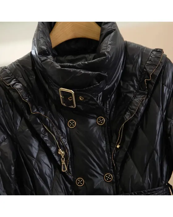 Quilted Puffer Coat with White Duck Down Filling and Gold Tone Details image 7