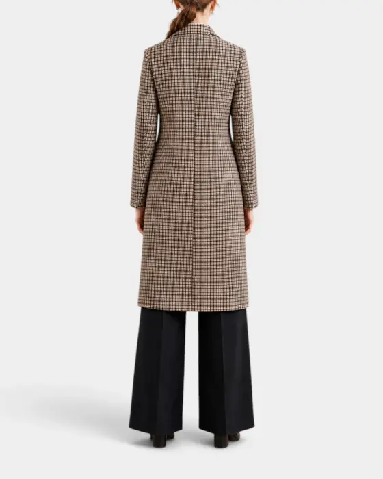 Plaid Wool Blend Coat with Houndstooth Pattern image 3
