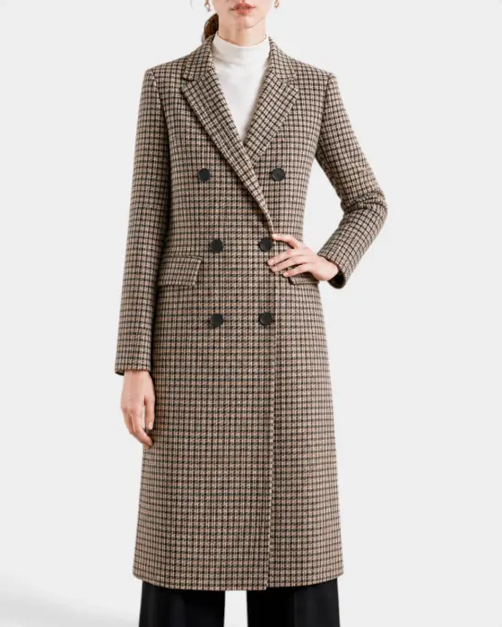 Plaid Wool Blend Coat with Houndstooth Pattern image 2