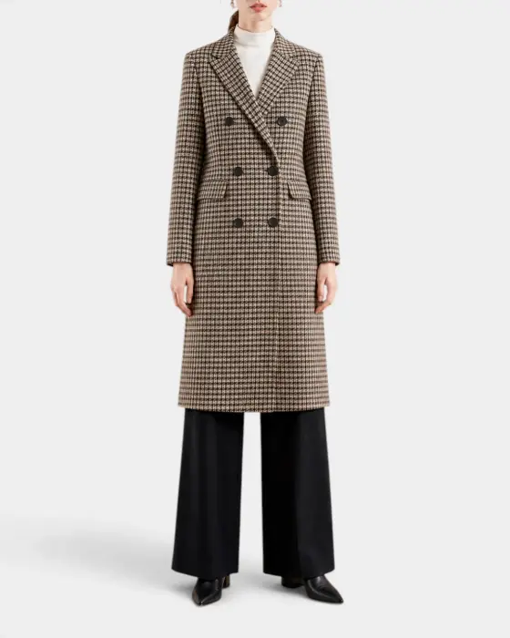 Plaid Wool Blend Coat with Houndstooth Pattern image 1