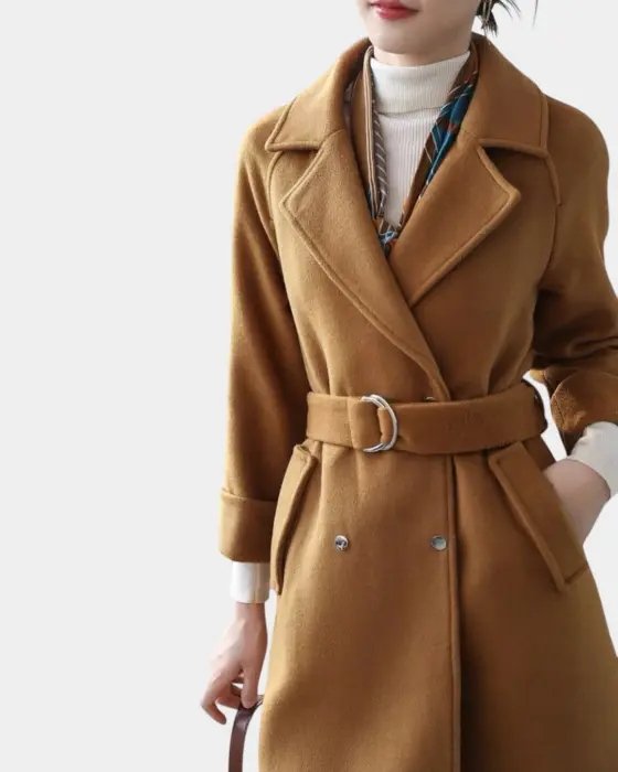 Wool Blend Coat with Snap Closure and Waist Belt image 4