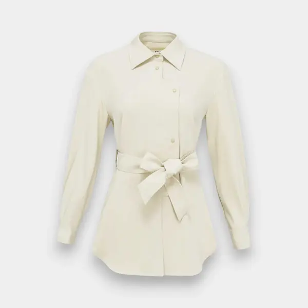 Asymmetric Button Placket Belted Long‑Sleeved Shirt image 7