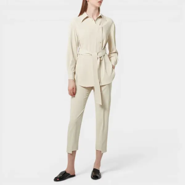 Asymmetric Button Placket Belted Long‑Sleeved Shirt image 1