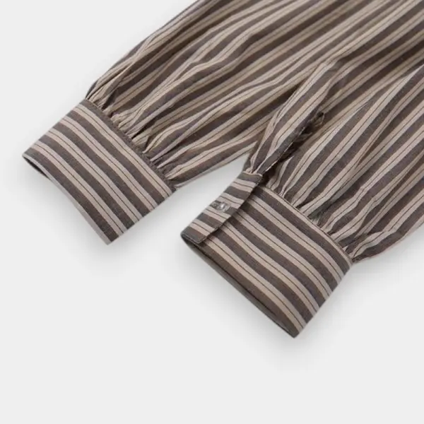 Ruffled V-Neck Striped Cotton Shirt image 8