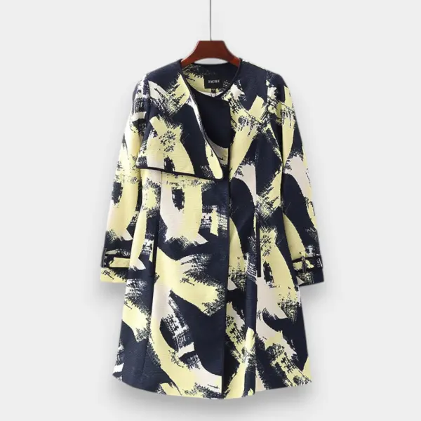 Crew Neck Hidden Button Gradient Printed Trench Coat Jacket image 5