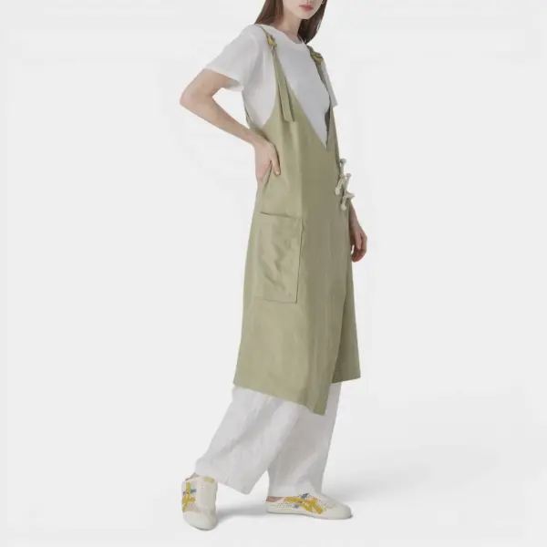 Diagonal Neck Horn Buckle Midi Bib Dress image 3