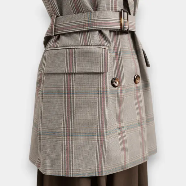 Double‑Breasted Midi Vest with Belt in Royal Check image 9
