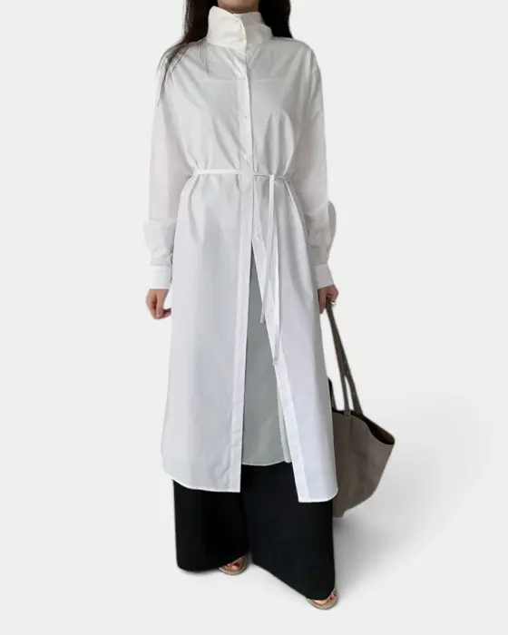 Long Shirt Dress with Belt – Relaxed Fit & Structured Design image 3