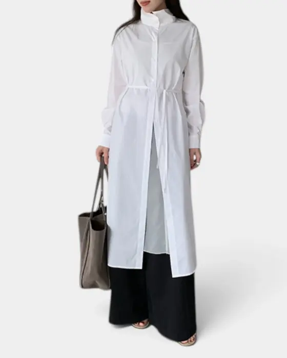 Long Shirt Dress with Belt – Relaxed Fit & Structured Design image 1