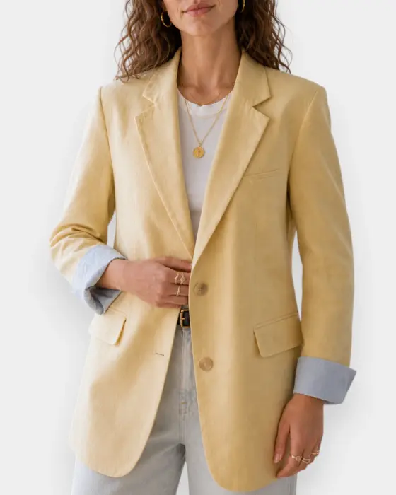 Relaxed Fine Linen Blazer – Breathable Texture & Contrast Cuff Detailing image 2