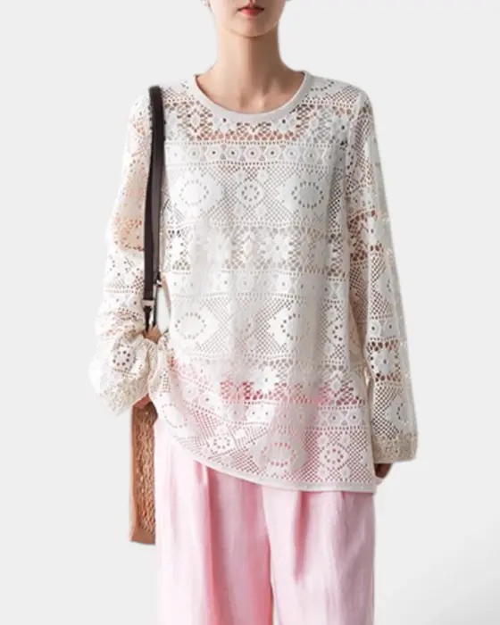 Lace-Textured Breathable Blouse – Lightweight & Feminine image 0