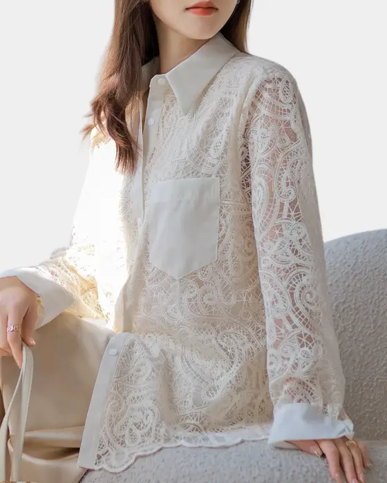French Hollow Hook Flower Shirt – Romantic Lace & Loose Fit image 4