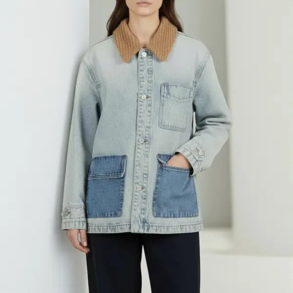 Denim Jacket with Textured Collar image 2